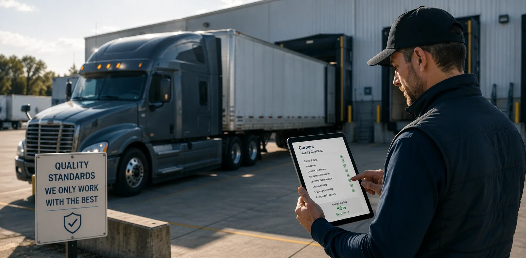 A carrier checking quality standards at a loading dock