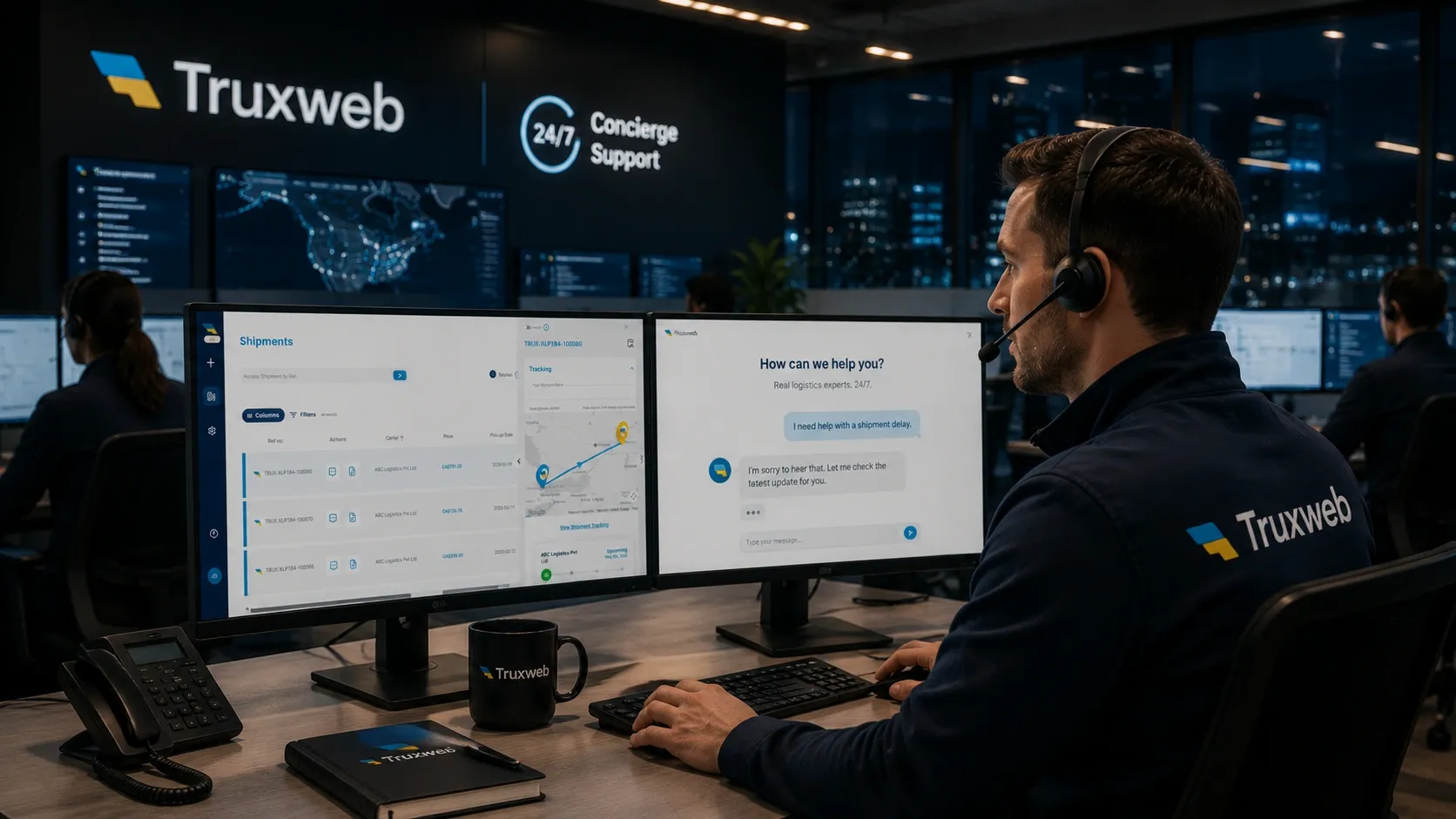 A Truxweb concierge support agent at a monitoring desk